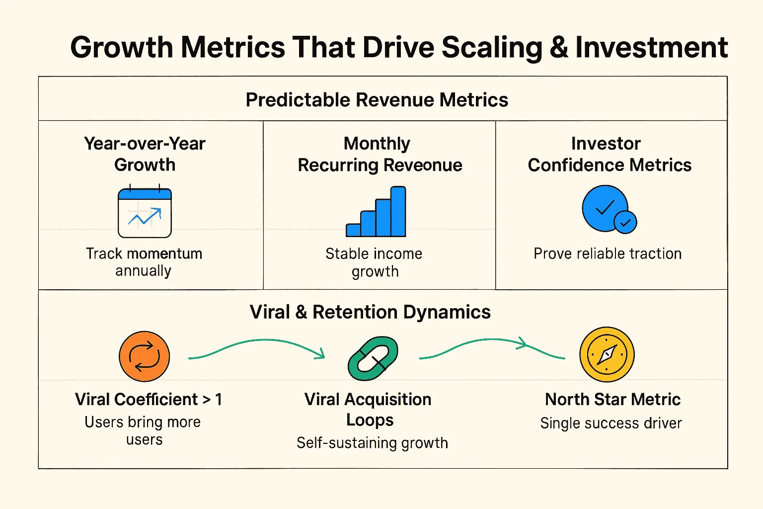 The image illustrates how growth metrics influence investment decisions in online rounds.