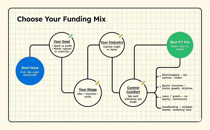 This image depicts what to choose at what stage of your fundraising