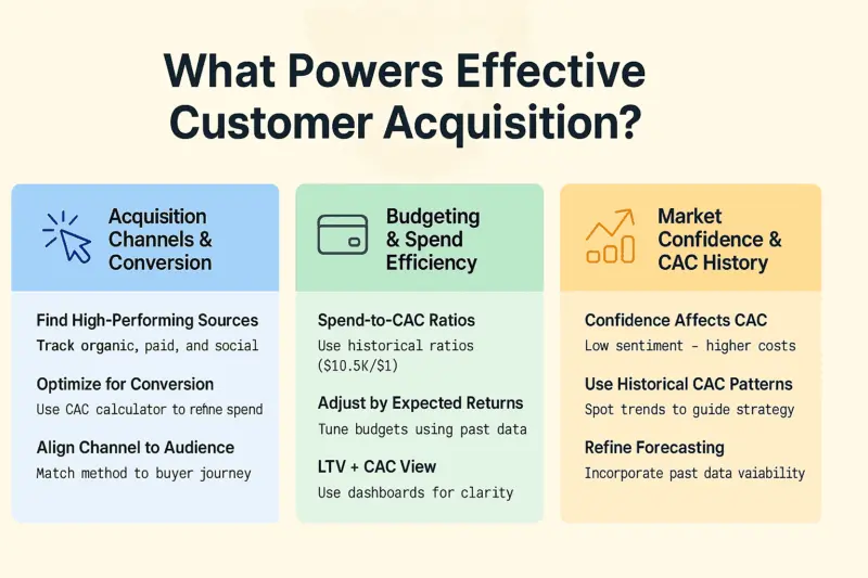 Line graph showing monthly CAC trends for multiple channels.