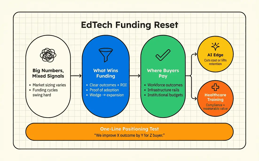 The image shows how to approach the edtech funding market to understand and gain funding