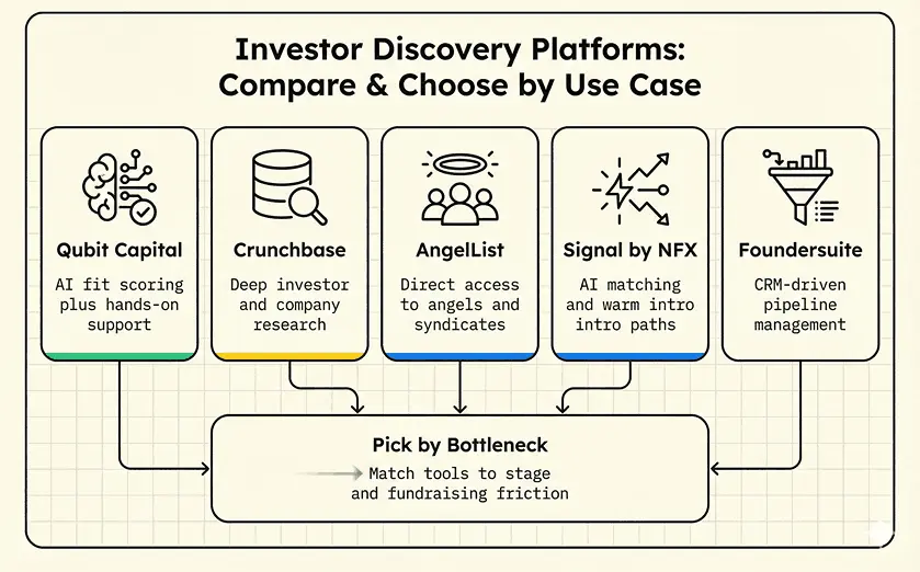 comparision between different platforms like qubit capital, crunchbase, angelist