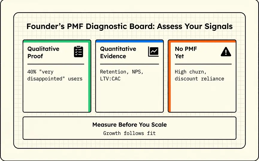 Founder's product market fit framework, metrics to use.