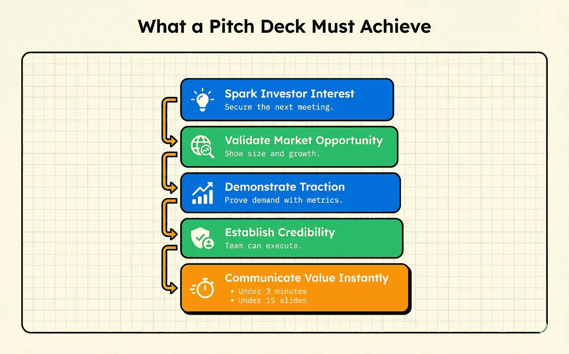 The image illustrates what a pitch deck should contain.