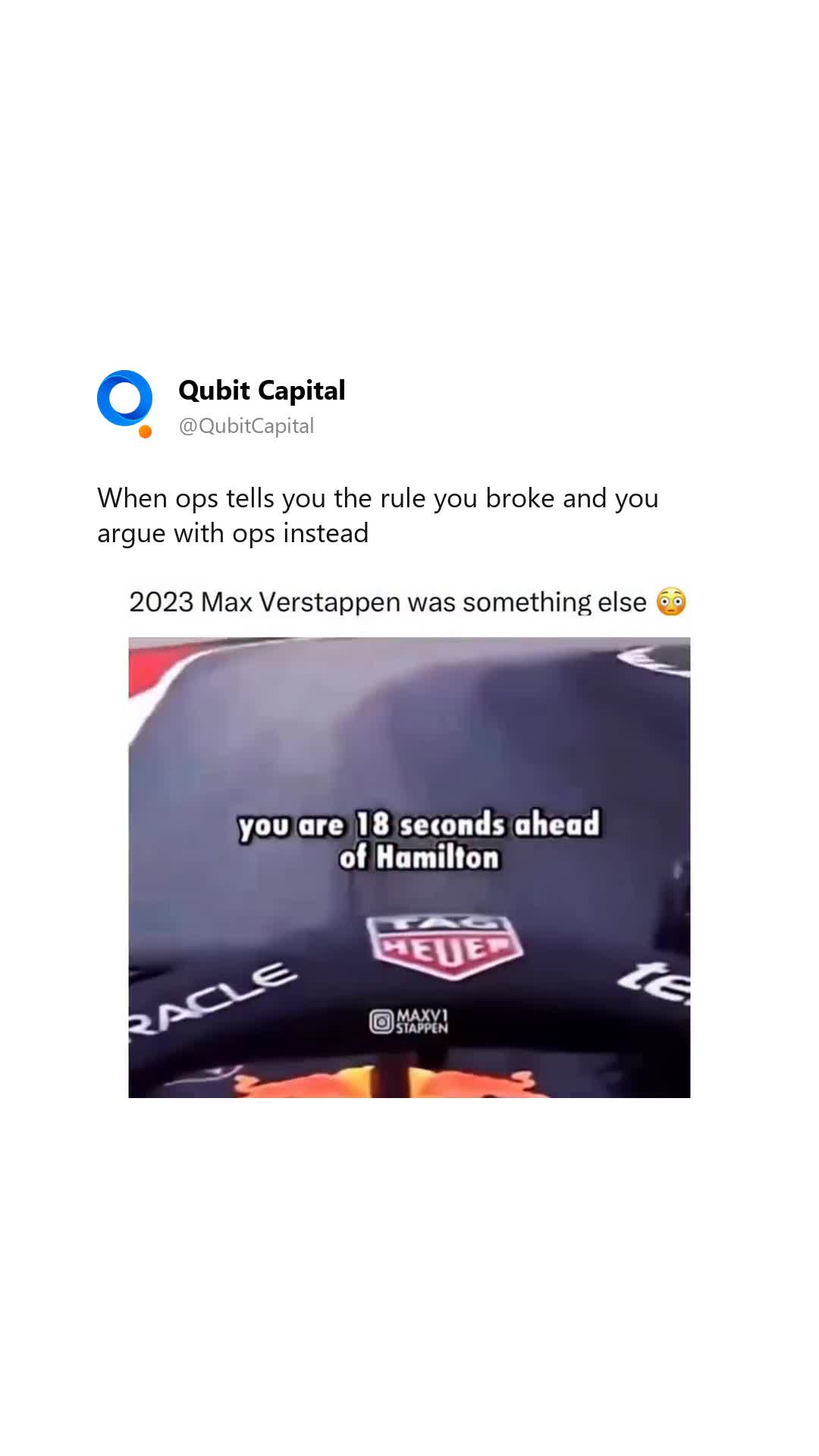 Verstappen got a penalty, his engineer calmly relayed it, and he argued back…